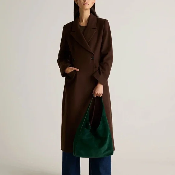 Quince Italian Suede Slouchy Shoulder Bag in Green B269 - Picture 4 of 12